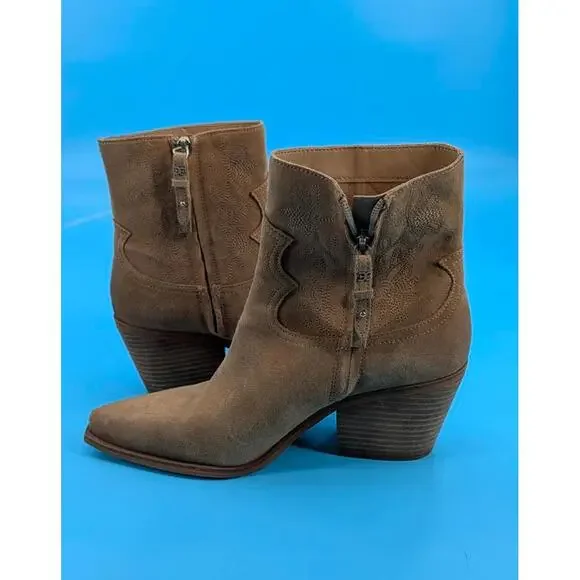 Sam Edelman Wilda Golden Caramel Stacked Block Heeled Pointed Toe Western Boots - Picture 5 of 9